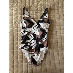 Lands End Womens XS 2-4 Tropical Leaf V-Neck One Piece Swimsuit Multicolor